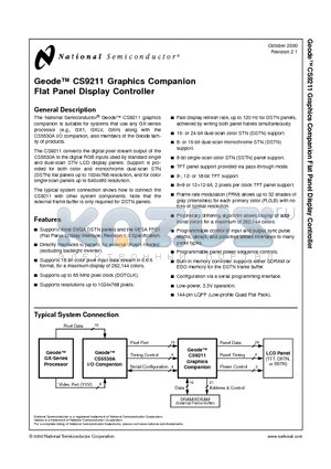 CS9211 datasheet - Geode CS9211 Graphics Companion Flat Panel Display Controller