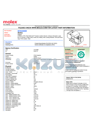 87832-0609 datasheet - 2.00mm (.079) Pitch Milli-Grid Header, Surface Mount, Vertical, Shrouded, Leadfree 6 Circuits, 0.76lm (30l) Gold (Au) Plating, with Locking Window