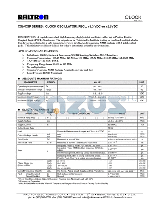 CS9ARI datasheet - CLOCK OSCILLATOR, PECL, 3.3 VDC or 2.5VDC