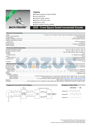 3315Y-101-016 datasheet - 9 mm Square Sealed Incremental Encoder