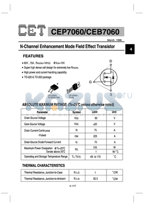 CEP7060 datasheet - N-Channel Enhancement Mode Field Effect Transistor