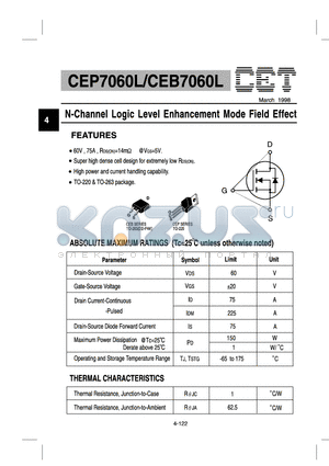 CEP7060L datasheet - N-Channel Logic Level Enhancement Mode Field Effect Transistor