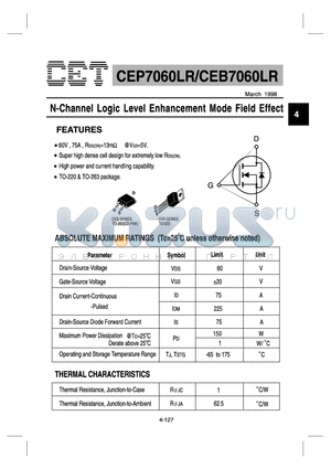 CEP7060LR datasheet - N-Channel Logic Level Enhancement Mode Field Effect Transistor