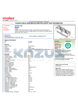 87832-1030 datasheet - 2.00mm (.079) Pitch Milli-Grid Header, Surface Mount, Vertical, Shrouded, 10 Circuits, 0.38lm (15l) Gold (Au) Plating, without PCB Locator, with Locking Window