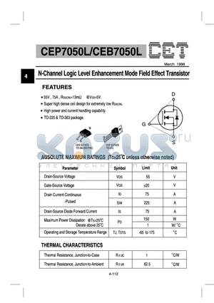 CEP7050L datasheet - N-Channel Logic Level Enhancement Mode Field Effect Transistor