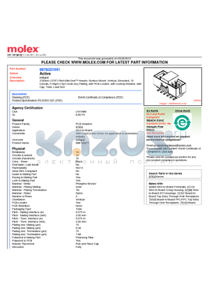 87832-1041 datasheet - 2.00mm (.079) Pitch Milli-Grid Header, Surface Mount, Vertical, Shrouded, 10 Circuits, 0.38lm (15l) Gold (Au) Plating, with PCB Locator, with Locking Window