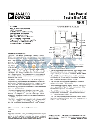 AD421BRRL datasheet - Loop-Powered 4 mA to 20 mA DAC