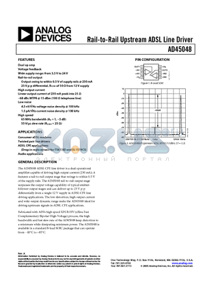 AD45048AR-REEL datasheet - Rail-to-Rail Upstream ADSL Line Driver