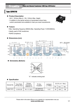 CEPH1710_06 datasheet - Power over Ethernet Transformer<SMD Type: CEPH Series>
