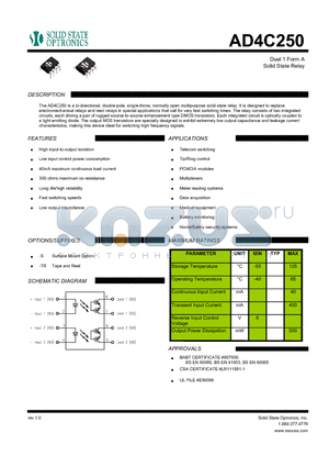 AD4C250 datasheet - Dual 1 Form B Solid State Relay