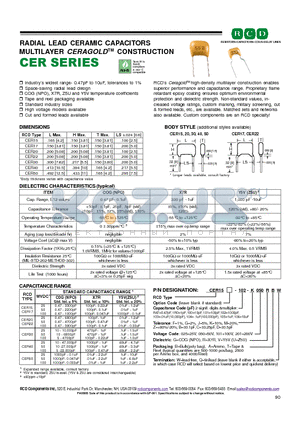 CER15-101-Z datasheet - RADIAL LEAD CERAMIC CAPACITORS MULTILAYER CERAGOLDTM CONSTRUCTION