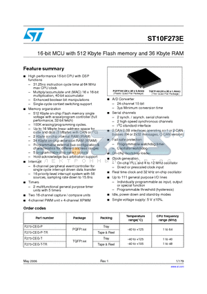 F273-CEG-P-TR datasheet - 16-bit MCU with 512 Kbyte Flash memory and 36 Kbyte RAM