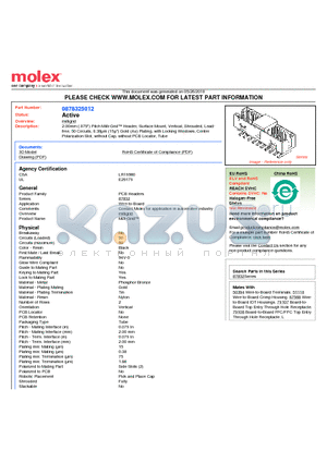 87832-5012 datasheet - 2.00mm (.079) Pitch Milli-Grid Header, Surface Mount, Vertical, Shrouded, Leadfree 50 Circuits, 0.38lm (15l) Gold (Au) Plating, with Locking Windows