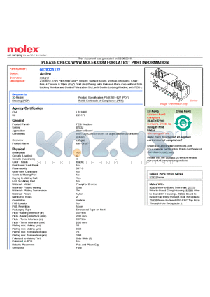 87832-5122 datasheet - 2.00mm (.079) Pitch Milli-Grid Header, Surface Mount, Vertical, Shrouded, Leadfree, 4 Circuits, 0.38lm (15l) Gold (Au) Plating, with Pick-and-Place Cap