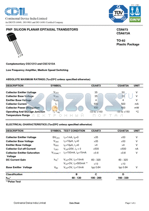 CSA673A datasheet - PNP SILICON PLANAR EPITAXIAL TRANSISTORS