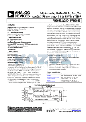 AD5065 datasheet - Fully Accurate, 12-/14-/16-Bit, Dual, VOUT nanoDAC SPI Interface, 4.5 V to 5.5 V in a TSSOP