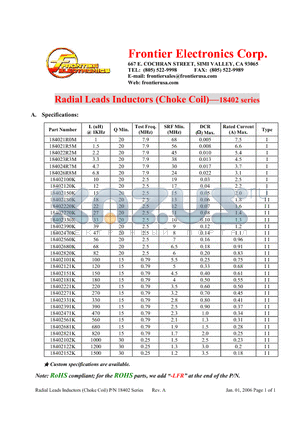 184021R5M-LFR datasheet - Radial Leads Inductors (Choke Coil)