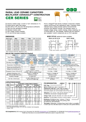 CER15-1R0-F datasheet - RADIAL LEAD CERAMIC CAPACITORS MULTILAYER CERAGOLDTM CONSTRUCTION