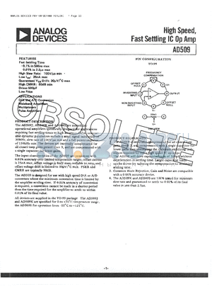 AD509SH datasheet - HIGH SPEED FAST SETTING IC OP AMP