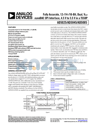 AD5025BRUZ datasheet - Fully Accurate, 12-/14-/16-Bit, Dual, VOUT nanoDAC SPI Interface, 4.5 V to 5.5 V in a TSSOP