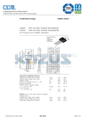 CSB507 datasheet - PNP / NPN PLASTIC POWER TRANSISTOR