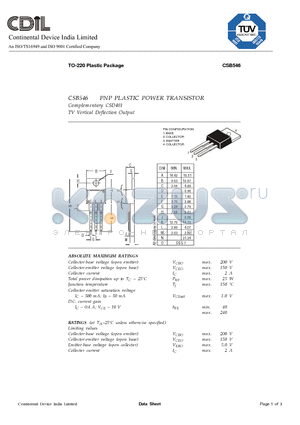 CSB546 datasheet - PNP PLASTIC POWER TRANSISTOR