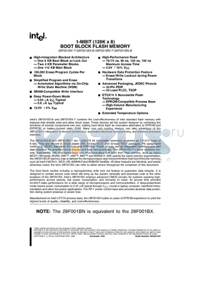 E28F001BX-B90 datasheet - 1-MBIT (128K x 8) BOOT BLOCK FLASH MEMORY