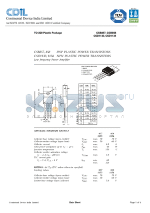 CSB858B datasheet - PNP / NPN PLASTIC POWER TRANSISTORS