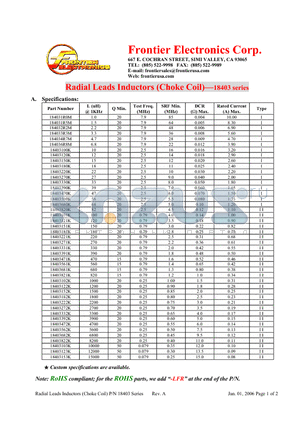 18403272K datasheet - Radial Leads Inductors (Choke Coil)