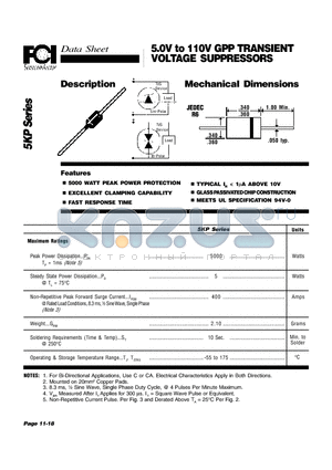 5KP20 datasheet - 5.0V to 110V GPP TRANSIENT VOLTAGE SUPPRESSORS