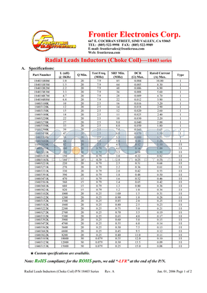 184033R3M datasheet - Radial Leads Inductors (Choke Coil)