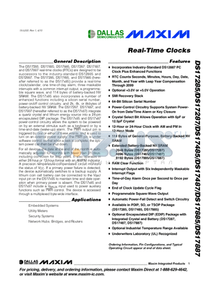 DS17885E-5+ datasheet - Real-Time Clocks