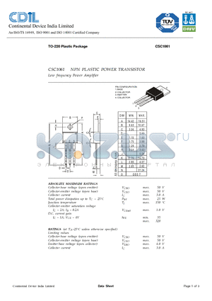 CSC1061 datasheet - NPN PLASTIC POWER TRANSISTOR