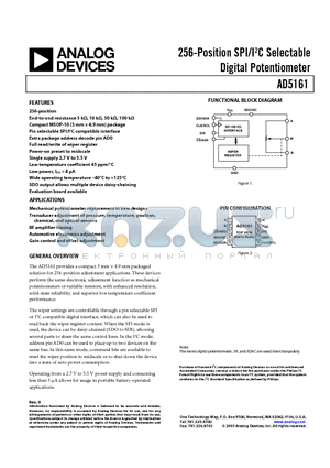 AD5161BRM5-RL7 datasheet - 256-Position SPI/I2C Selectable Digital Potentiometer