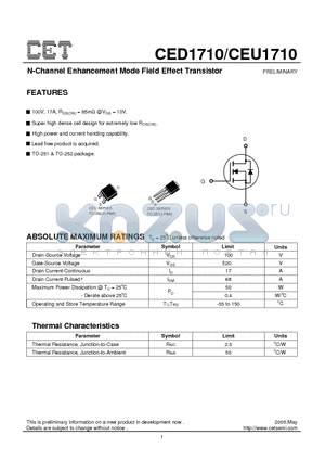 CEU1710 datasheet - N-Channel Enhancement Mode Field Effect Transistor