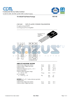 CSC1162B datasheet - NPN PLASTIC POWER TRANSISTOR