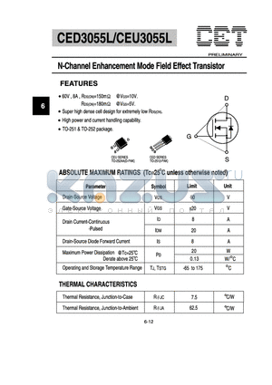 CEU3055L datasheet - N-Channel Enhancement Mode Field Effect Transistor