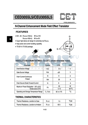 CEU3055L5 datasheet - N-Channel Enhancement Mode Field Effect Transistor