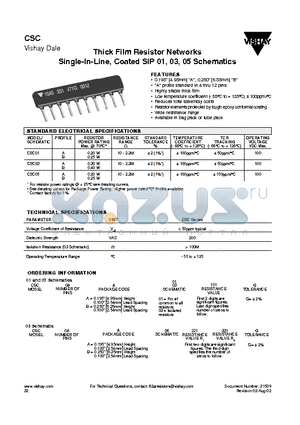 CSC12B datasheet - Thick Film Resistor Networks Single-In-Line, Coated SIP 01, 03, 05 Schematics