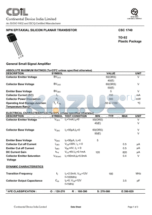 CSC1740E datasheet - NPN EPITAXIAL SILICON PLANAR TRANSISTOR