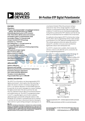 AD5171EVAL datasheet - 64-Position OTP Digital Potentiometer