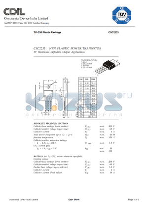 CSC2233 datasheet - NPN PLASTIC POWER TRANSISTOR