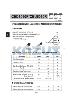 CEU6060R datasheet - N-Channel Logic Level Enhancement Mode Field Effect Transistor