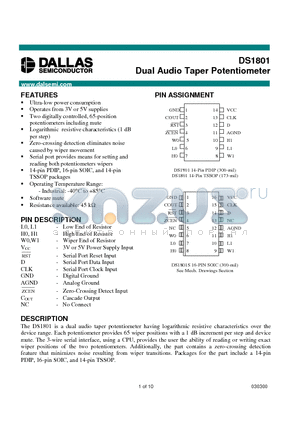 DS1801 datasheet - Dual Audio Taper Potentiometer