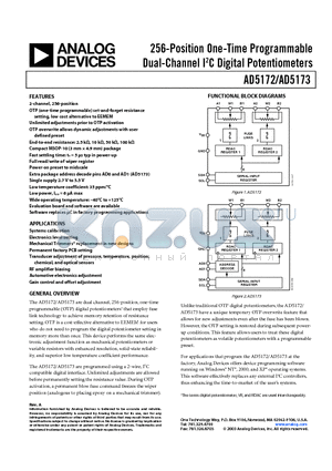 AD5172BRM10-RL7 datasheet - 256-Position One-Time Programmable Dual-Channel I2C Digital Potentiometers