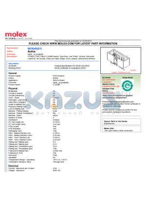 87834-5011 datasheet - 2.54mm (.100) Pitch C-Grid^ Header, Dual Row, Low Profile, Vertical, Shrouded, Lead-free, 50 Circuits, Gold (Au) Flash, Beige, PCB Locators, without End Window