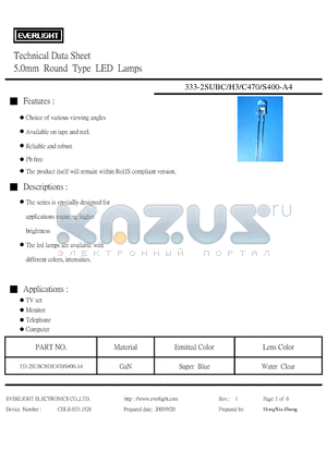 333-2SUBC-H3-C470-S400-A4 datasheet - Technical Data Sheet 5.0mm Round Type LED Lamps