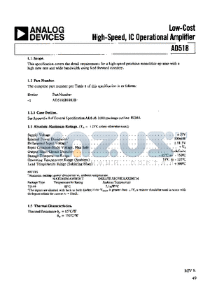 AD518 datasheet - LOW-COST HIGH-SPEED, IC OPERATIONAL AMPLIFIER