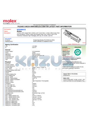 87839-0018 datasheet - 1.27mm (.050) Signal Pitch, 0.80mm (.031) SCSI Pitch, 1.27mm (.050) Power Pitch SAS Receptacle, Vertical, Hybrid, with Straight Solder Tab