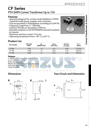 CF-200 datasheet - PTH SMPS Current Transformer Up to 15A